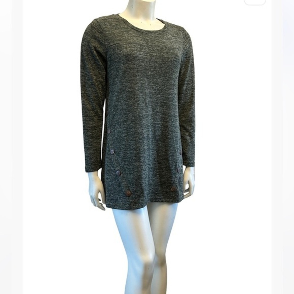 Papillon Heather Olive Green Tunic with Button Accents and Patch Elbows